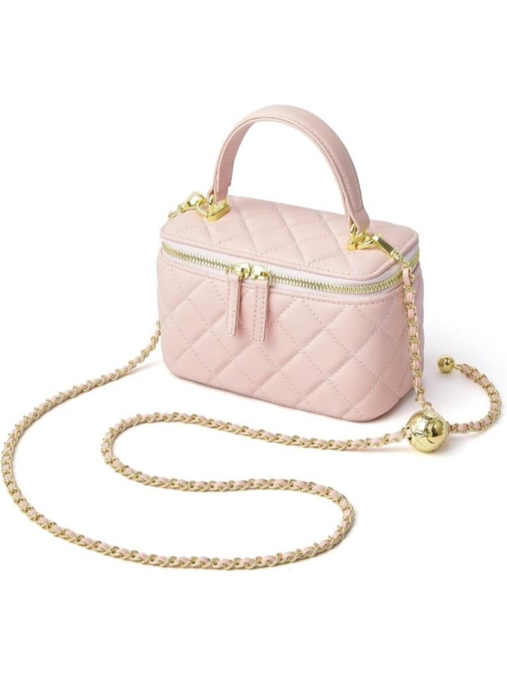 〽️Women's Pink Quilted Mini Box Chain Strap Small Leather Purse Crossbody Bags